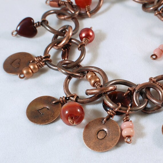 Copper Charm Bracelet, Inspiration Bracelet, Charm Bracelet, Word Bracelet, Valentine Bracelet
