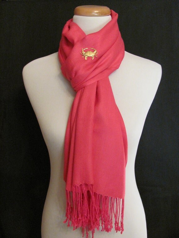 Nautical Pashmina - Bright Pink with Crab Pin