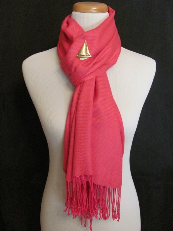 Nautical Pashmina - Bright Pink with Sailboat Pin
