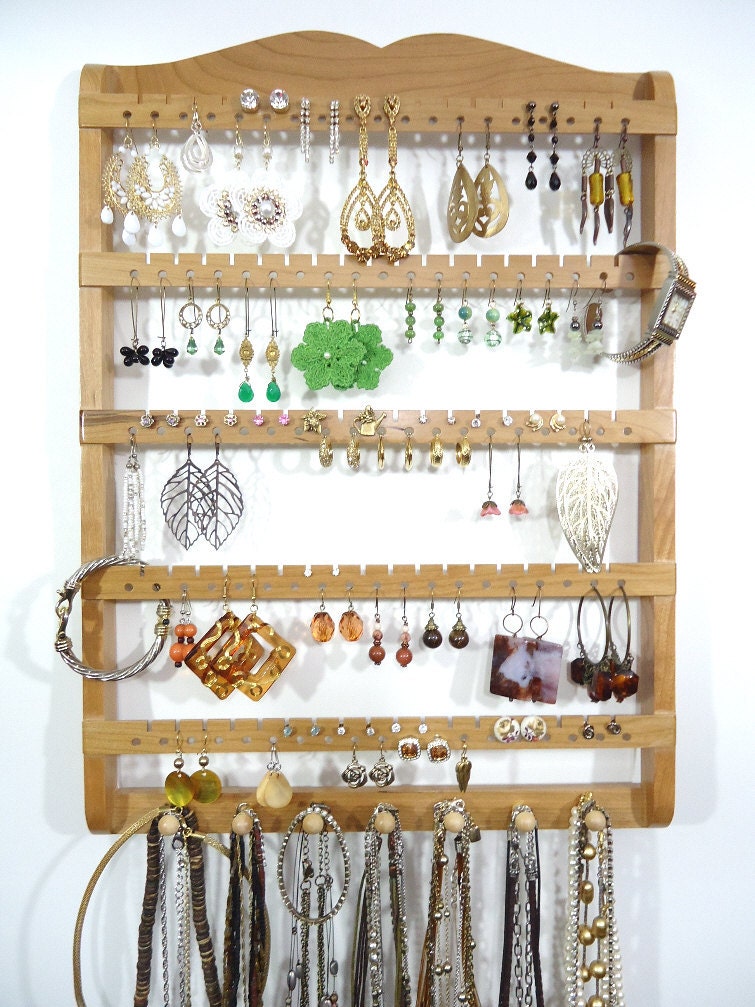 Jewelry Display Earring Holder, 7 Peg Necklace Holder, 90 Pairs, Cherry, Wood, Maple, Boutique Quality & Design, Ready To Ship
