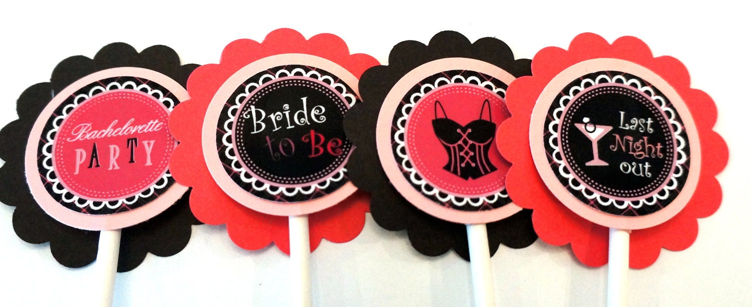 Bachelorette Cupcake Toppers in Hot Pink and Black