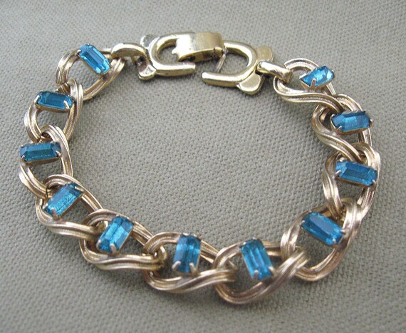 Peacock Blue Rhinestone Vintage Bracelet