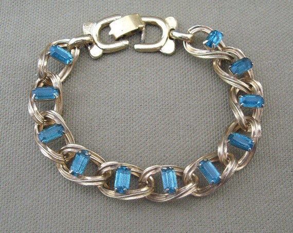 Peacock Blue Rhinestone Vintage Bracelet