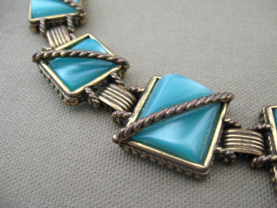 Vintage Bracelet Earrings Set Chunky Blue Green