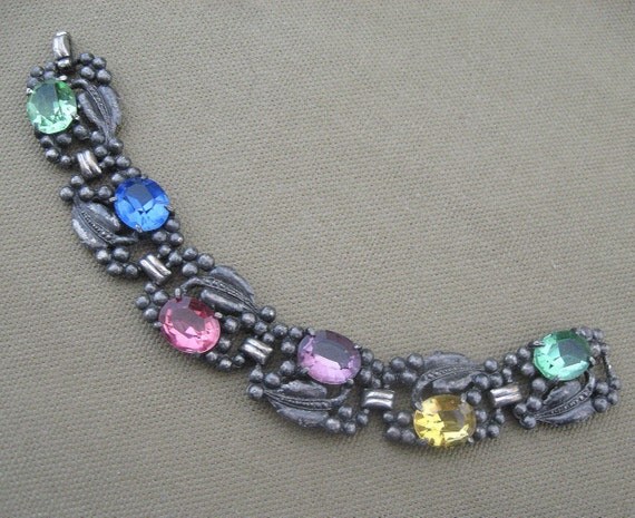 Vintage Multi Color Rhinestone Bracelet Hollycraft Style