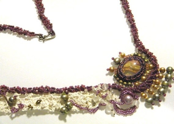 Antique French Lace and Bead Woven Necklace