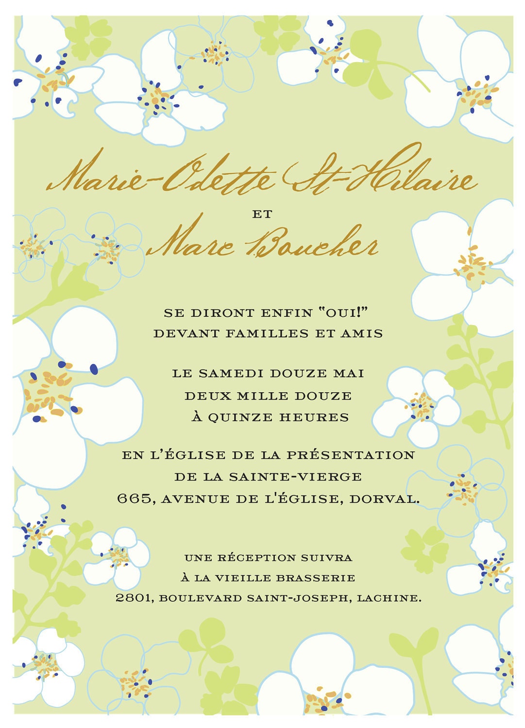 White Flowers Wedding Invitation Suite Custom order for MarieOdette