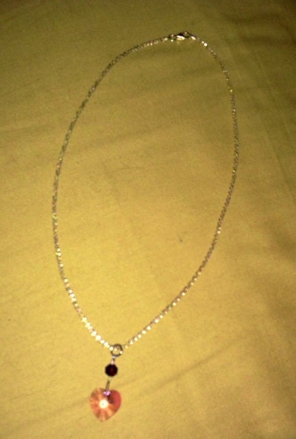 Pink Swarovski Heart with Garnet Necklace