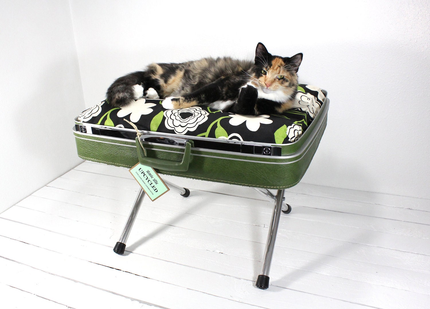 Upcycled Suitcase Pet Bed with Pedestal Base