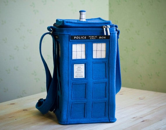 Blue felt tardis bag (tardis purse) natural felt