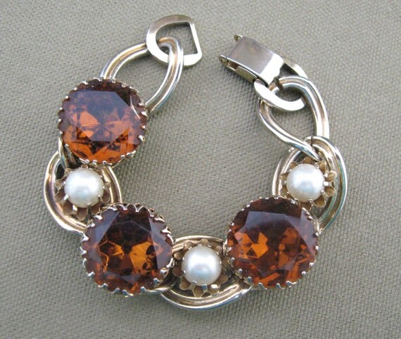 Chunky Autumn Topaz Glass Stone Vintage Bracelet