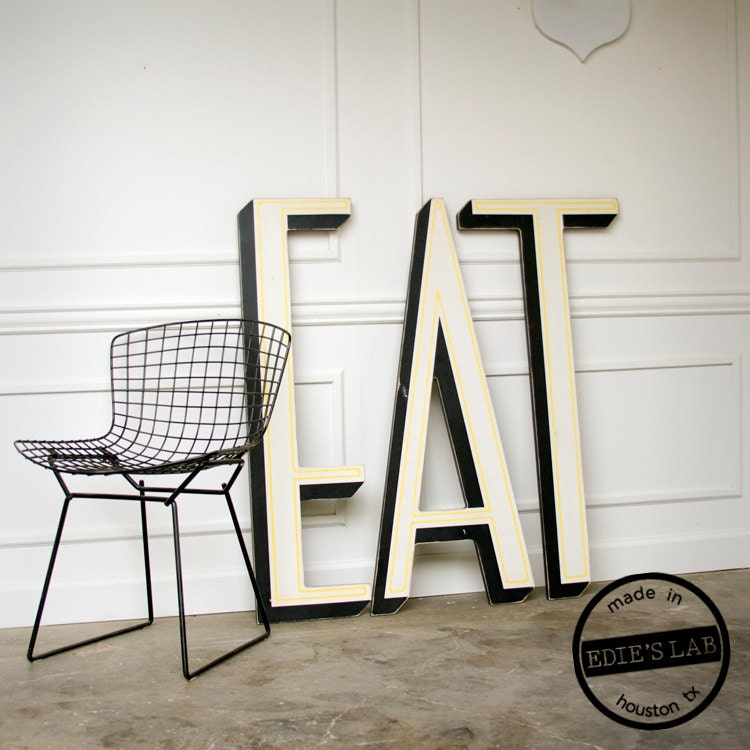 EAT Mid Century Large Vintage  Inspired Sign Letter Hand Painted