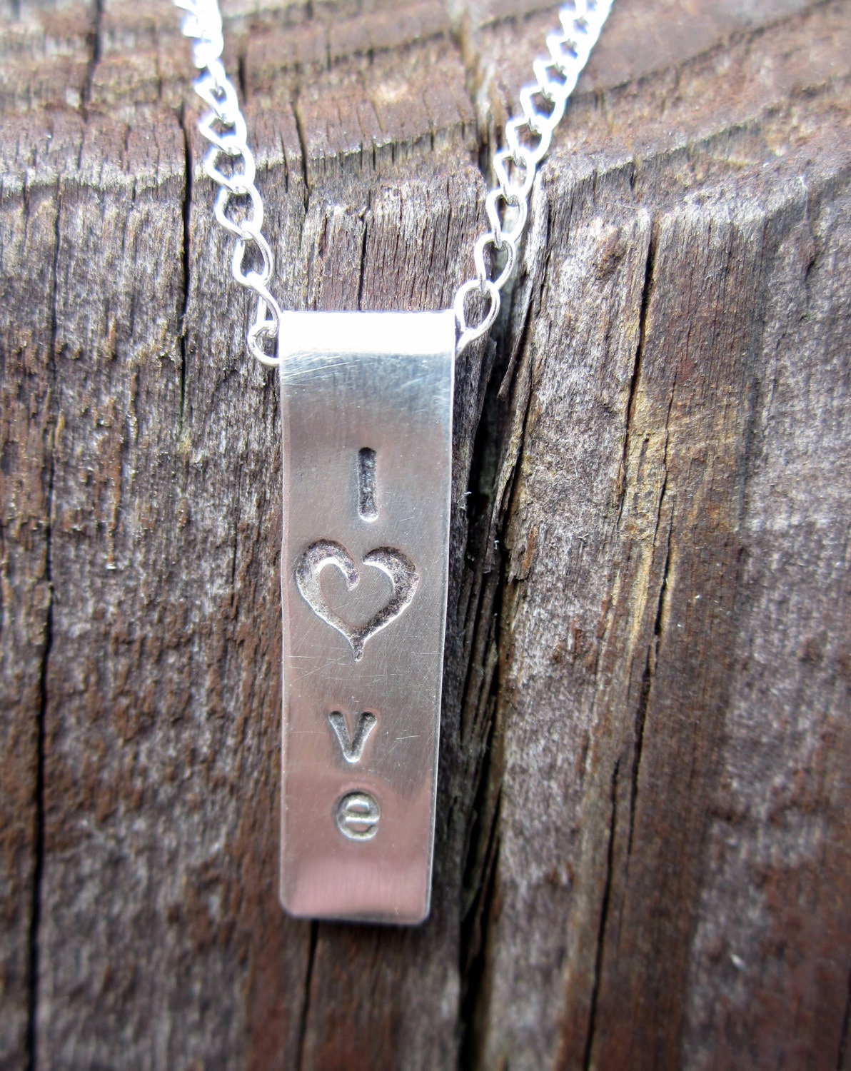 l o v e Necklace - Custom Handstamped Sterling Silver Pendant and 18 inch Chain