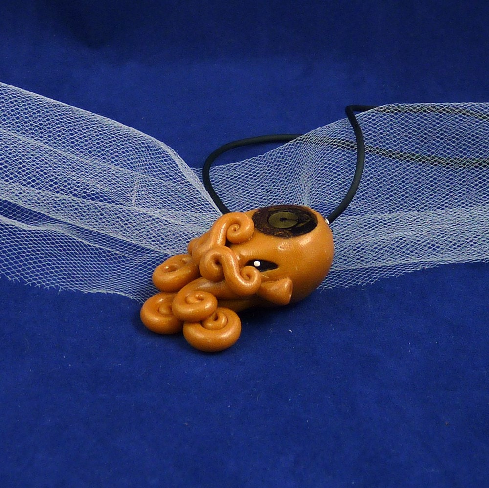Brass Steampunk Octopus Necklace -  Polymer Clay Neo-Victorian Jewelry