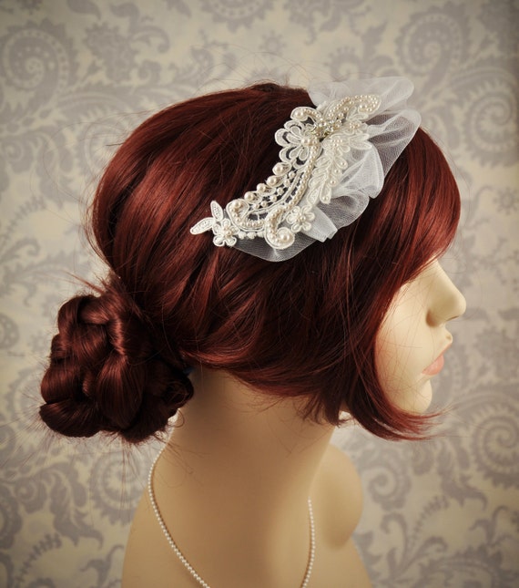 Bridal Hair Comb Bridal Hair Accessory lace white bridal illusion veil 