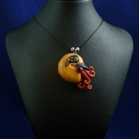 Brass Steampunk Nautilus Necklace - Polymer Clay Jewelry