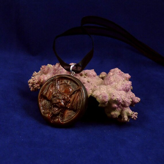 Dark Red 'the Hound' Amulet Necklace - Polymer Clay Jewelry