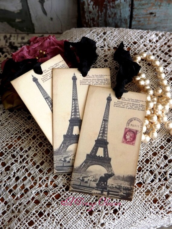 Handmade Eiffel Tower with ParisPostmark Gift Tags by avintageobsession on etsy