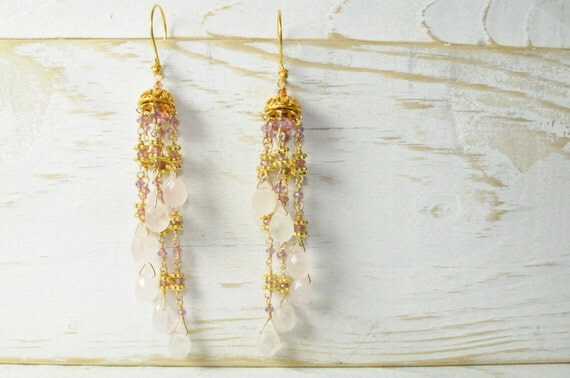 Pink Sapphire and Rose Quartz Statement Earrings in Vermeil:) Pretty in Pink Statement Earrings