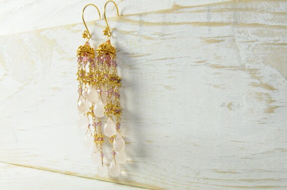 Pink Sapphire and Rose Quartz Statement Earrings in Vermeil:) Pretty in Pink Statement Earrings