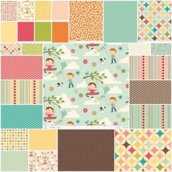 Twin Size Quilt, Rag, Fly a Kite, Girl, ALL NATURAL, fresh modern handmade bedding, children