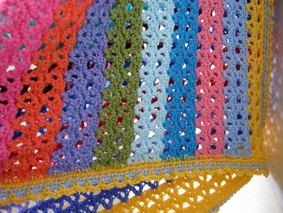 Cascade Coulorful Rainbow Crochet Stripe Blanket Afghan