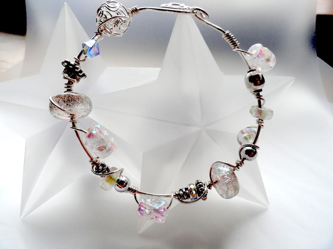 Northern Lights Amazing Dichroic Bead Wire Wrapped SS Bracelet