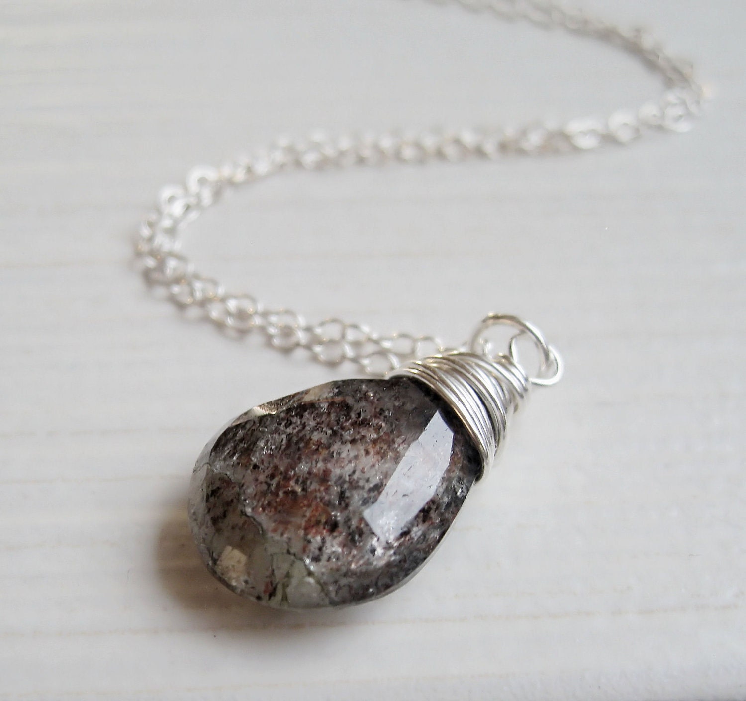 Aquamarine Necklace - Sterling Silver,   Teadrop Necklace,  Handmade Jewelry,  Moss,     March Birthstone, Aquamarine Jewelry