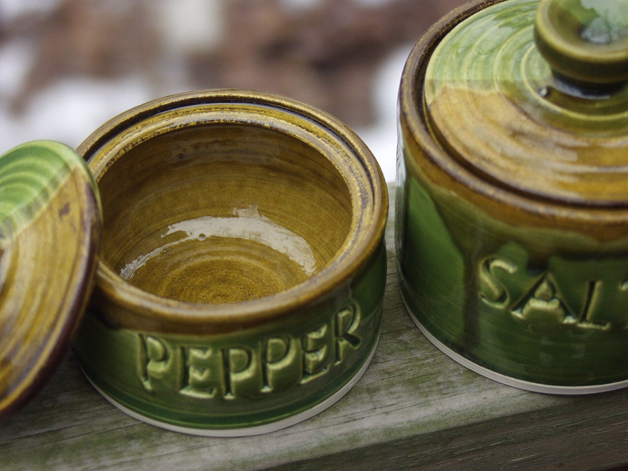 Lucky Shamrock GreenSalt and Pepper Lidded Salt Jar Set Spice jars Ready to Ship