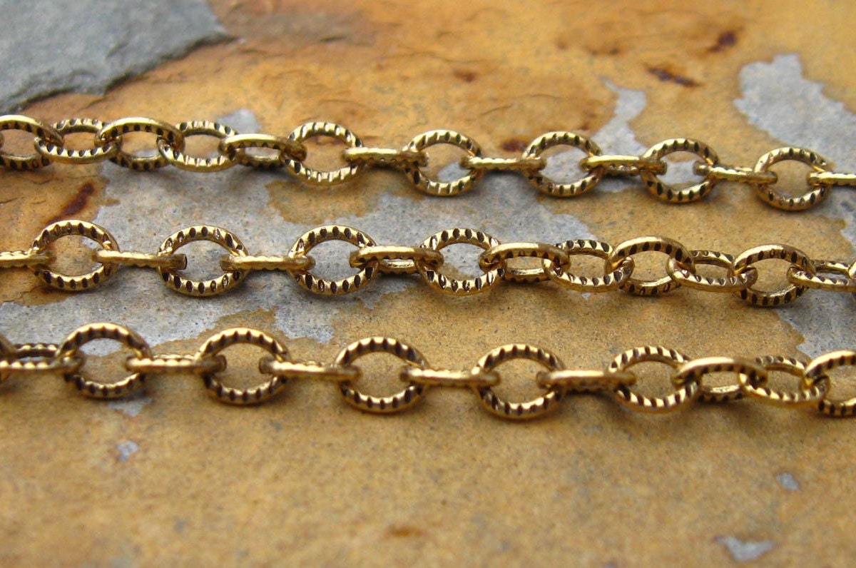 3 ft. Trinity Brass Small Etched Cable 4mm Chain Antique Gold Patina - LOW SHIPPING