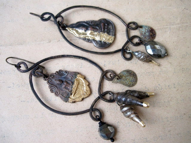 Jinn. Rustic Gypsy Tribal Assemblage Cone Dangles.