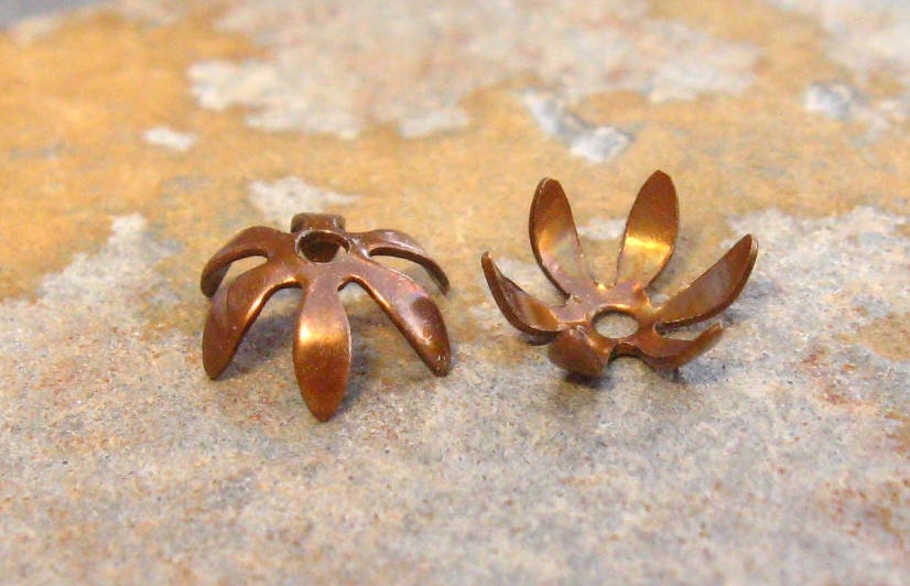 4 Trinity Brass 6mm  Small Petal Bead Caps Trinity Vintage Patina  -  LOW SHIPPING