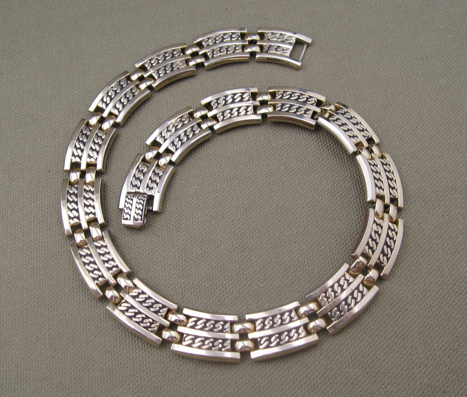 Egyptian Theme Metal Collar Vintage Necklace Signed