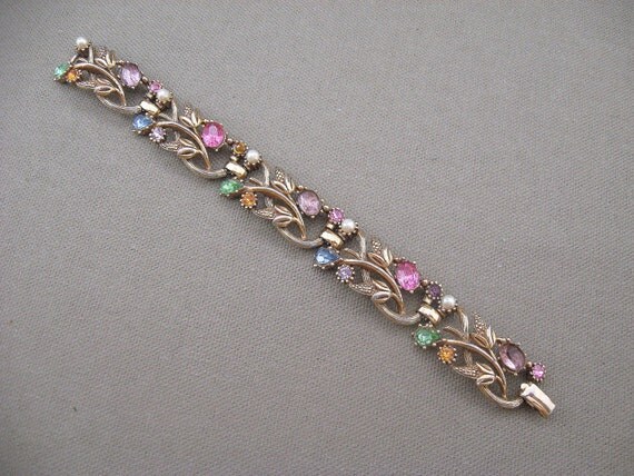 RESERVED FOR KATJA Designer Signed Star Pastel Rhinestone Bracelet Vintage