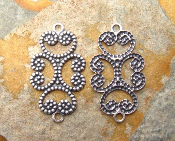 4 Antique Silver Oval Filigree Connector 13mm x 24mm -  Trinity Brass LOW SHIPPING