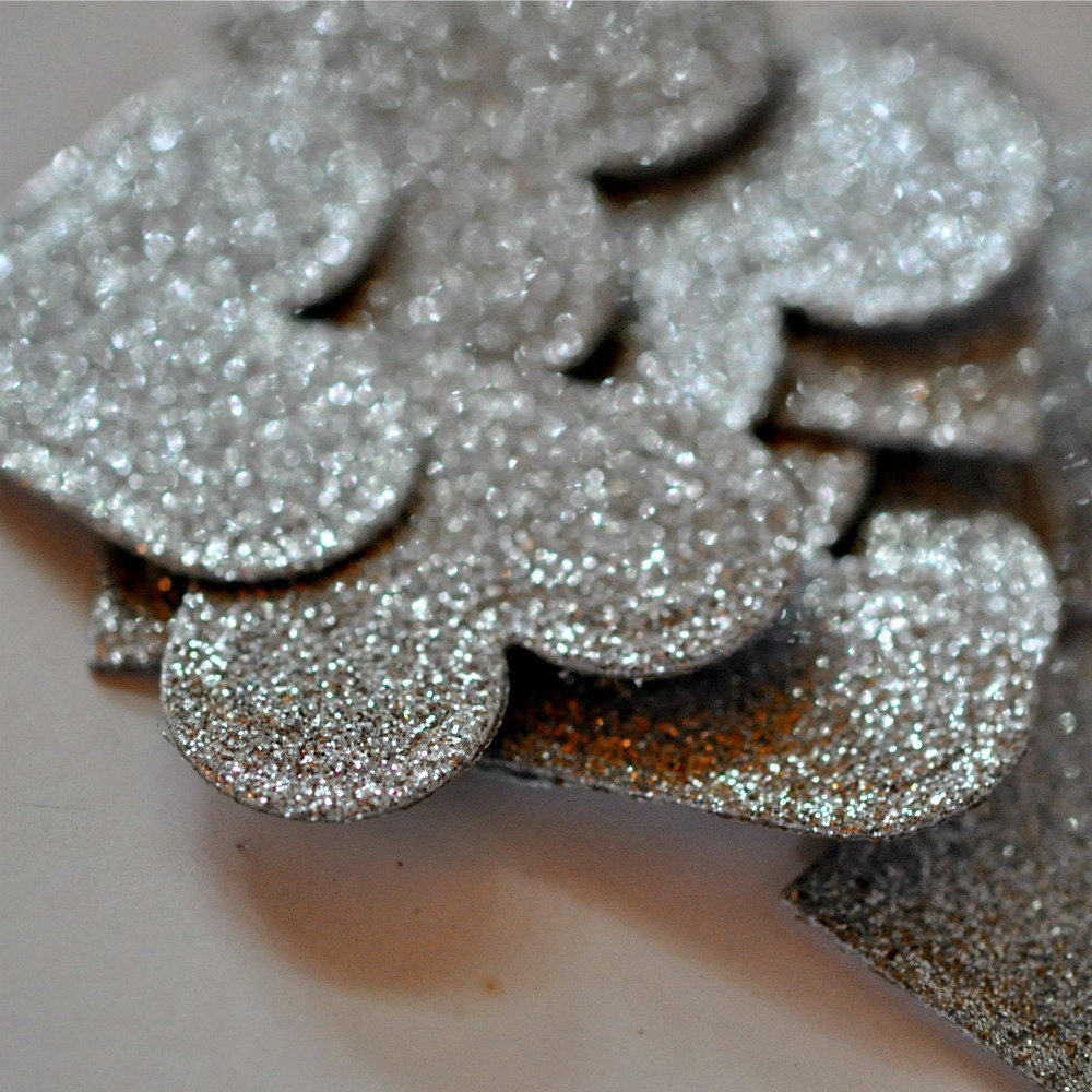 12 Sparkle Glitter Heart Adornments Silver
