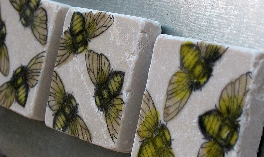 Busy Bee Tile Magnets, Set of 3, Ready to Ship