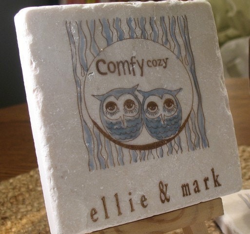 Comfy Cozy Owl Absorbent Tile Coasters, Set of 4, Personalization Available