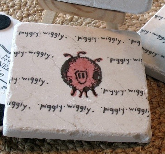 Piggly Wiggly Pink Pig Absorbent Tile Coasters, Set of 4, Ready to Ship