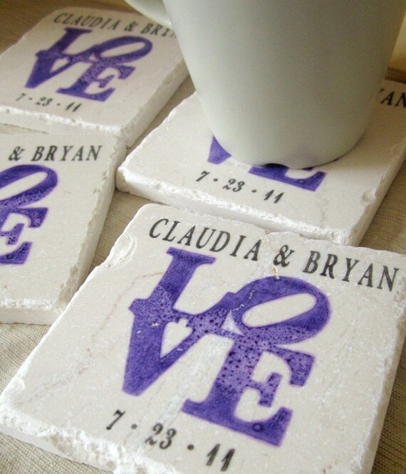 Personalized Purple Love Statue  Coasters, Set of 4