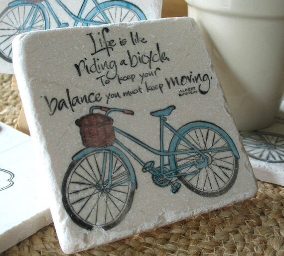 Keep Moving Bicycle Tile Coasters, Set of 4