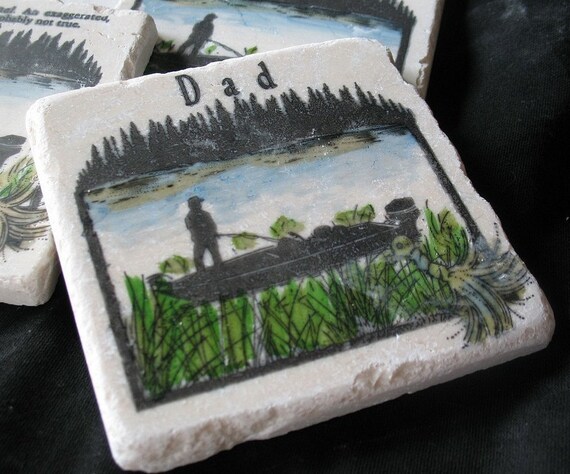 Personalized Fisherman Tile Coasters, Set of 4
