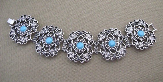 Turquoise Blue Stone Bracelet Chunky Vintage
