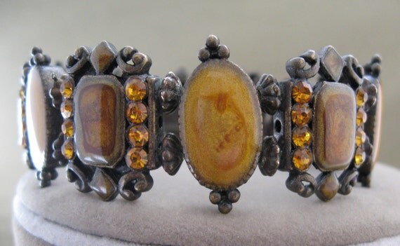 Cabochon Rhinestones Bracelet Vintage Topaz Browns