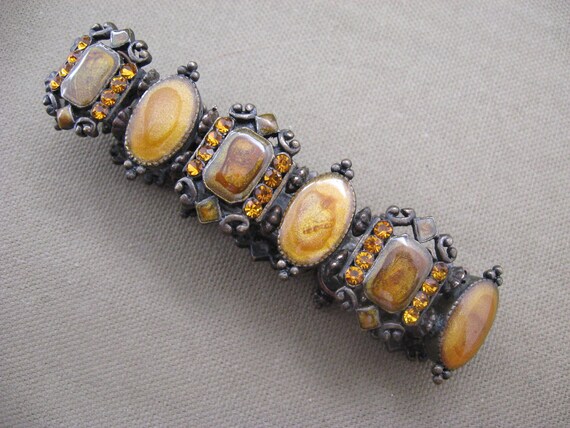 Cabochon Rhinestones Bracelet Vintage Topaz Browns