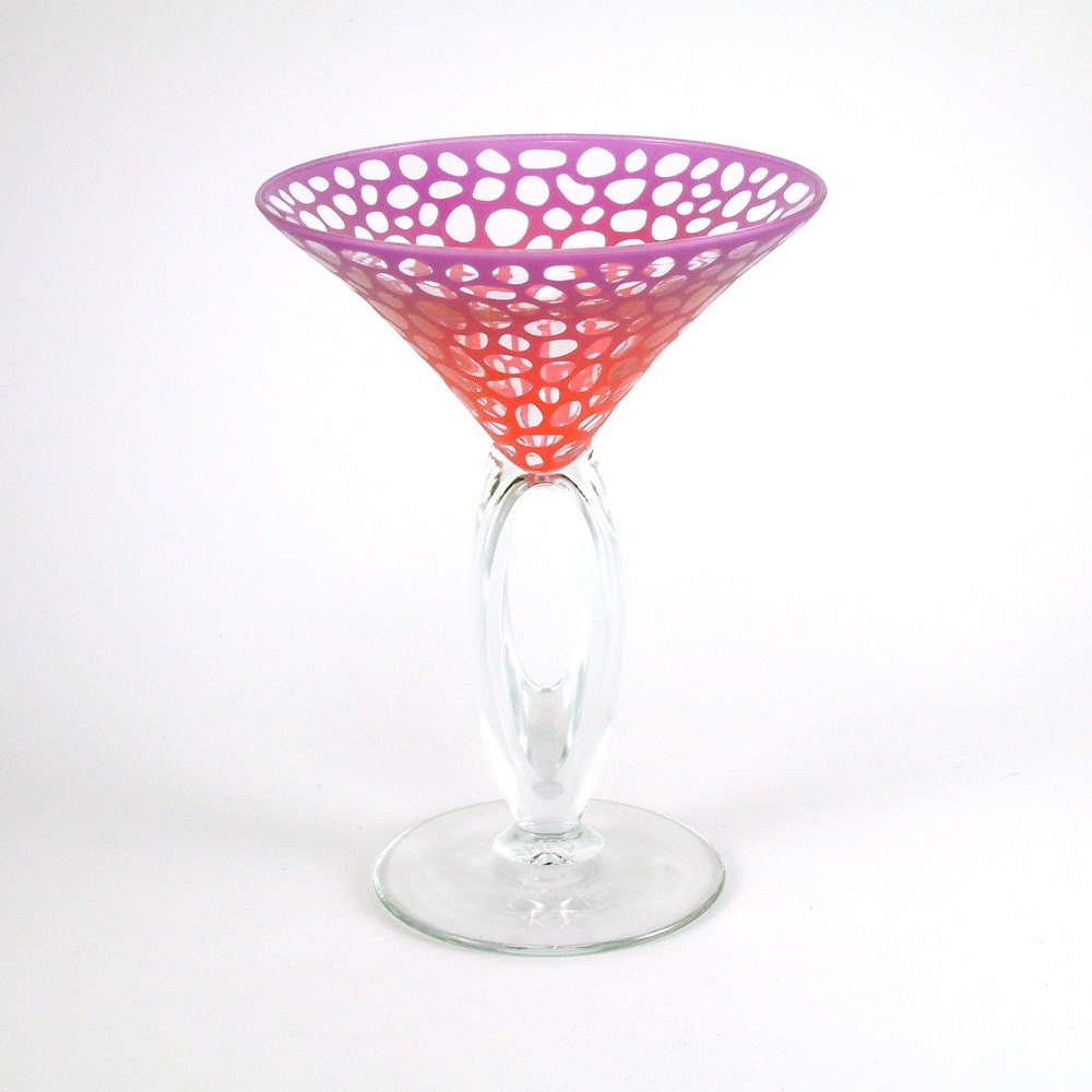 Omega Martini Glasses - River Rocks - Assorted Color Set of 4 - Etched and Painted Glassware