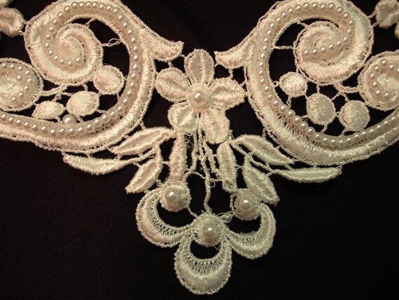 Dress It Up - Large Vintage Beaded Pearl Ivory Wedding  Applique Yoke (F)