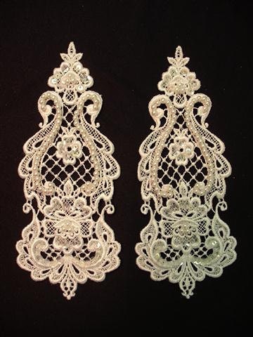 Vintage White Beaded and Sequined Wedding Appliques - 1 Pair (G)