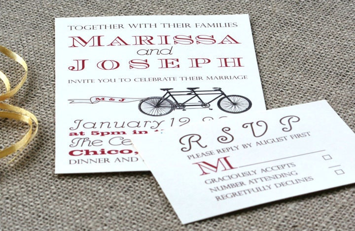 Vintage Bicycle Wedding Invitation tandem bike full stationery suite 