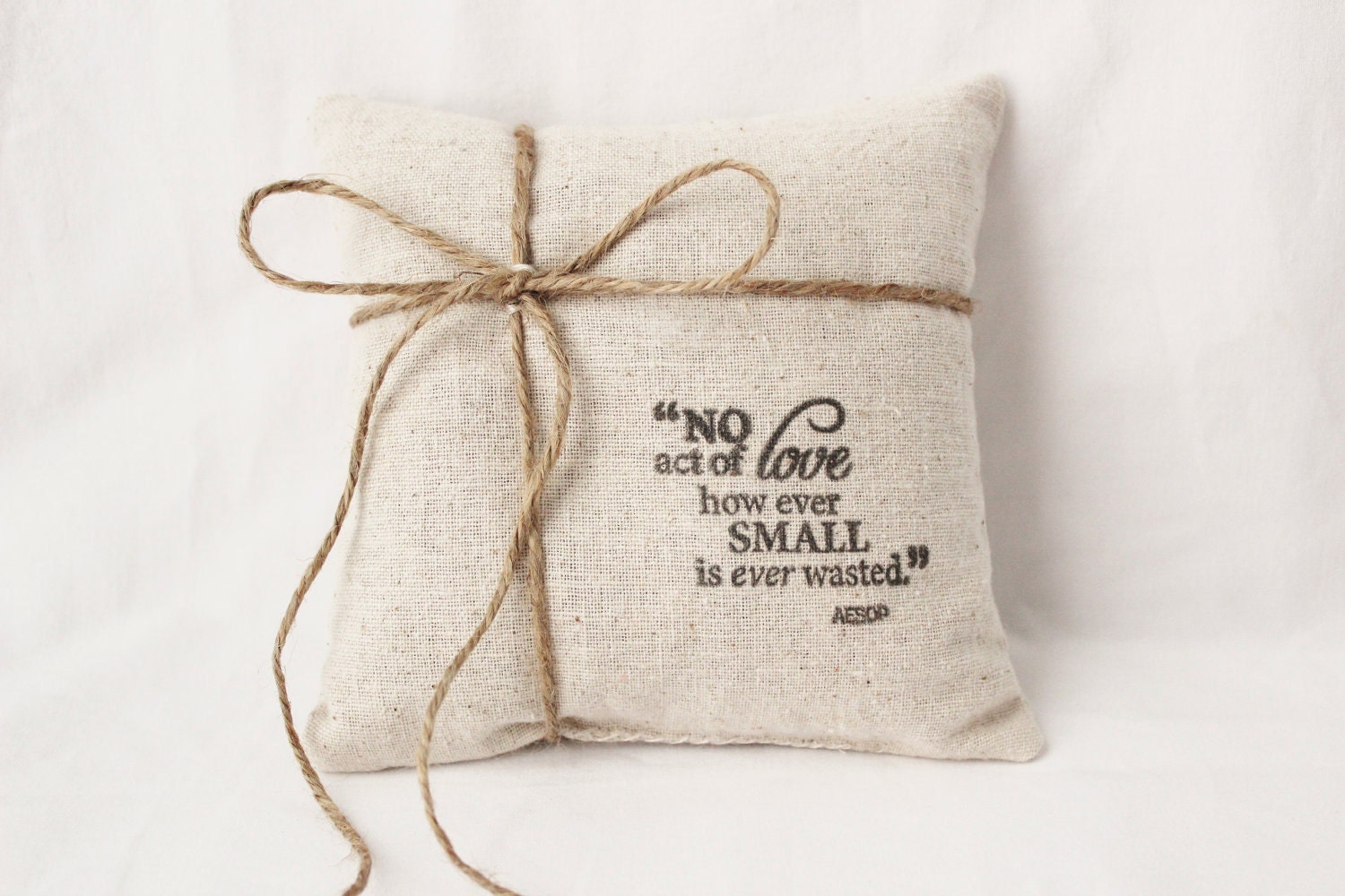 Rustic Ring Bearer Pillow, Aesop Quote, Fragrant, Romantic, Natural